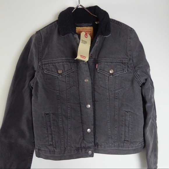 Levi’s Original Sherpa Fleece Lined Denim Jean Trucker Jacket NWT Black Levis - Picture 3 of 11